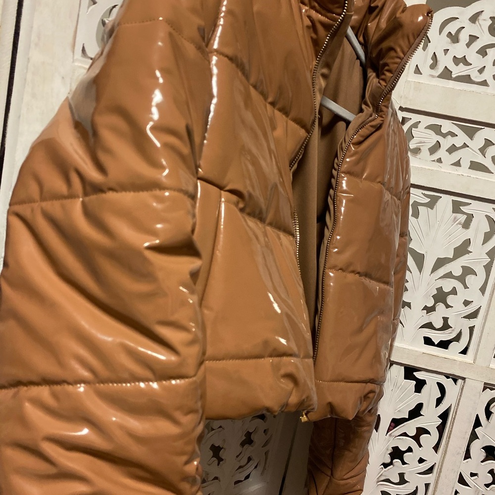 Light brown/tan latex puffer jacket